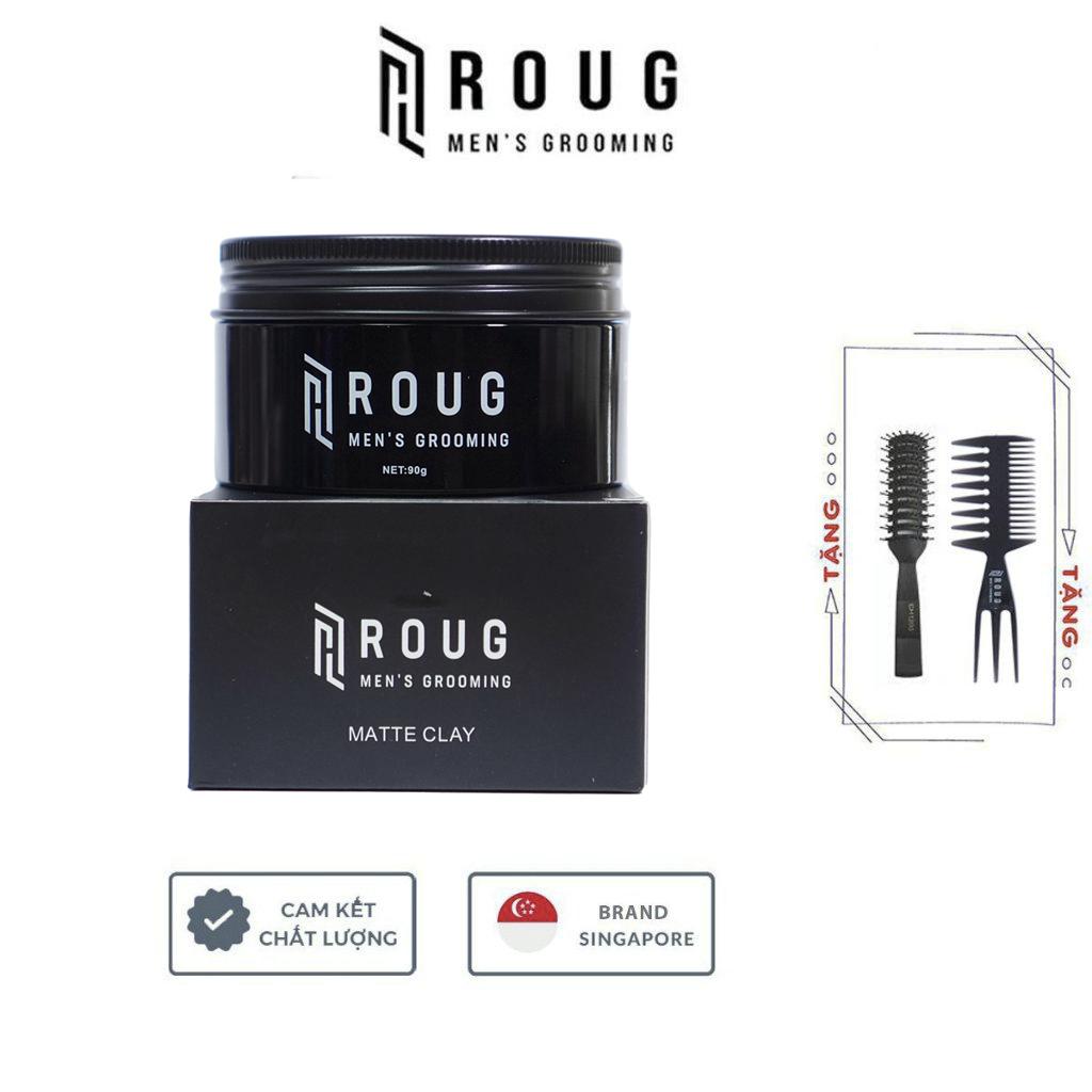 Sáp vuốt tóc nam Roug Matte Clay 90gr cao cấp Singapore | Tạo kiểu và dành cho mái tóc mỏng dầu + Tặng lược Texture Roug Men's Grooming và Lược sấy Chaoba  - Sáp vuốt tóc Roug màu đen