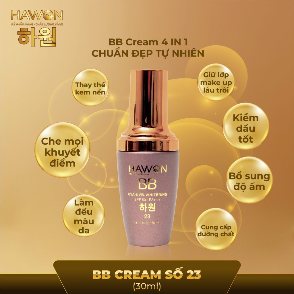 Kem Nền Che Khuyết Điểm Lâu Trôi Che Phủ Cao Cao Cấp BB Cream #23 HAWON