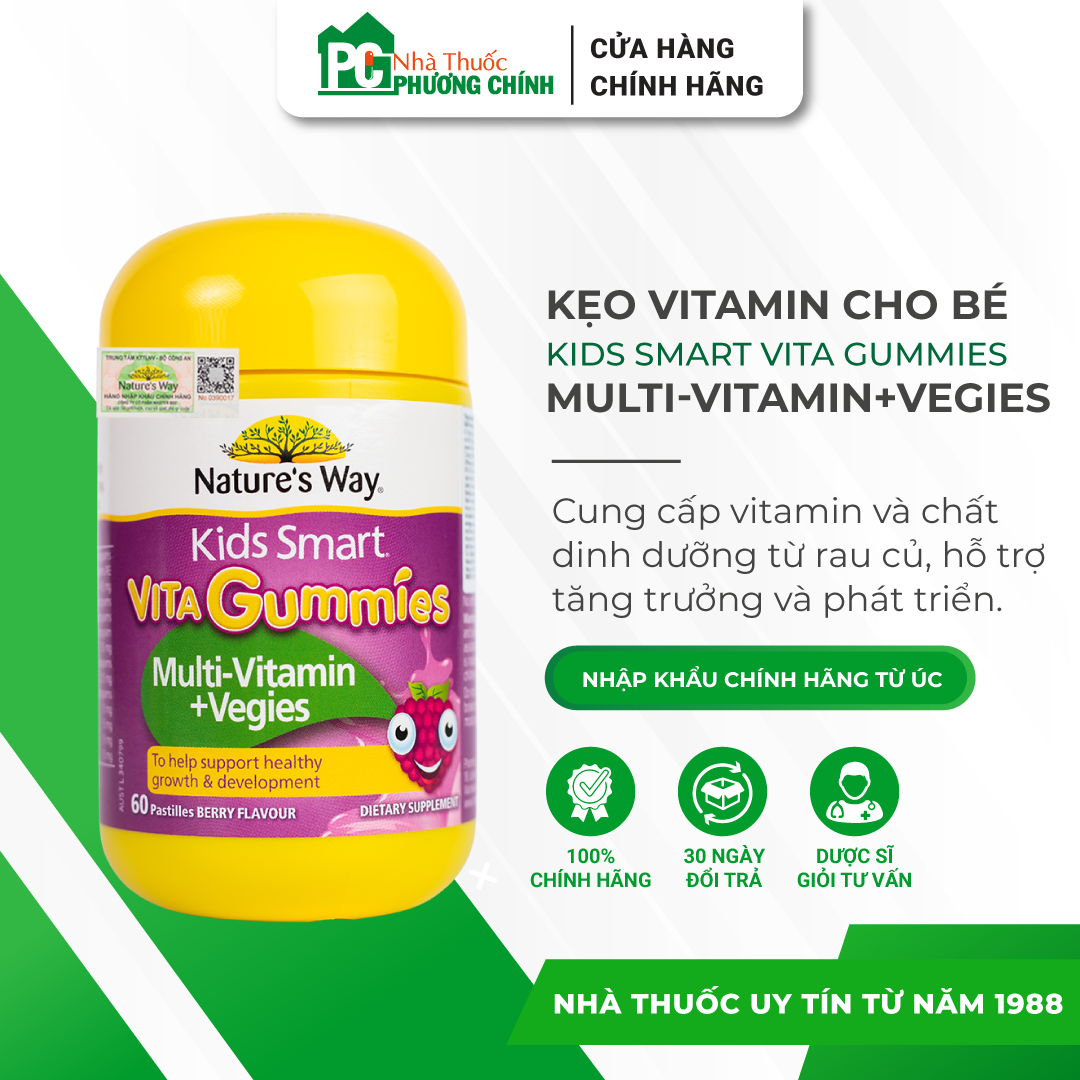Kẹo Dẻo Vitamin Tổng Hợp Nature's Way Kids Smart Vita Gummies Multivitamin Vegies (Chai 60 Viên)