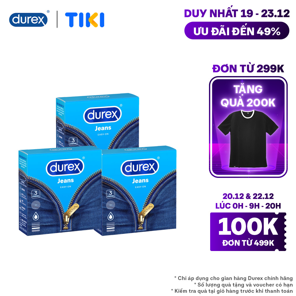 Bộ 3 Bao Cao Su Durex Jeans - Hộp 3 chiếc