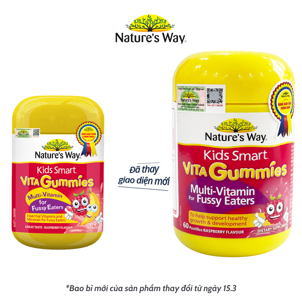 Kẹo Dẻo Cho Bé Nature's Way Kids Smart Vita Gummies Multi Vitamin for Fussy Eaters Kích Thích Ăn Ngon 60 Viên