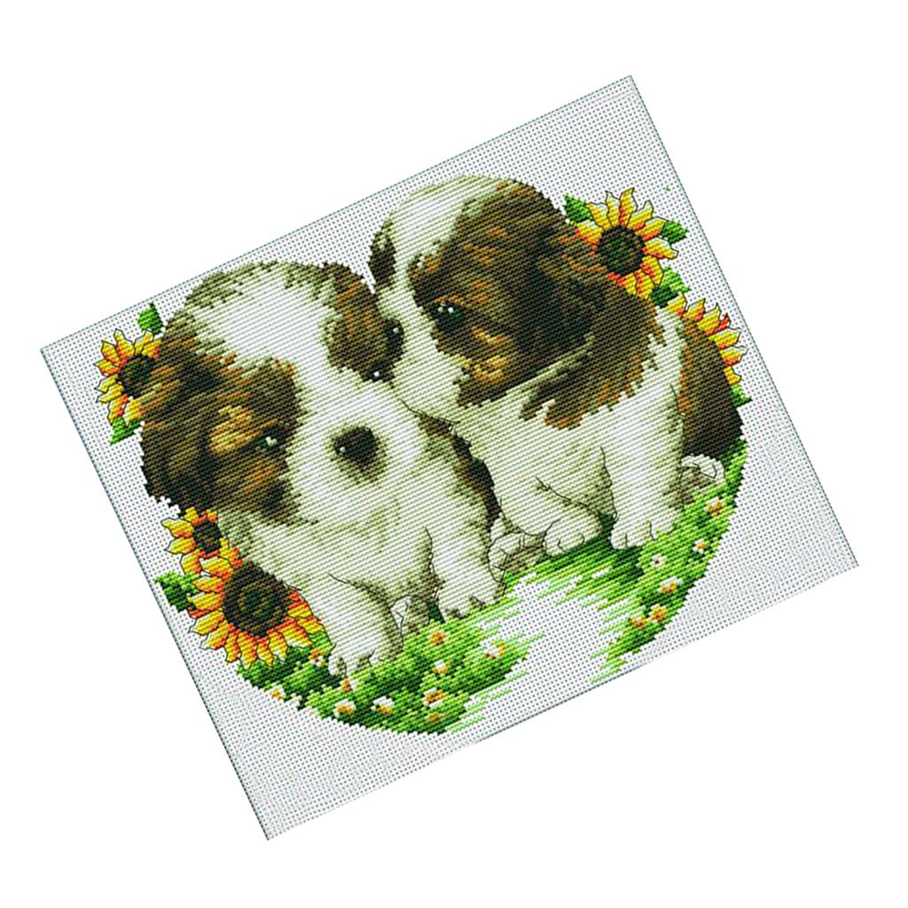 11CT Double Dogs Stamped Cross Stitch DIY Embroidery Kits for Beginners