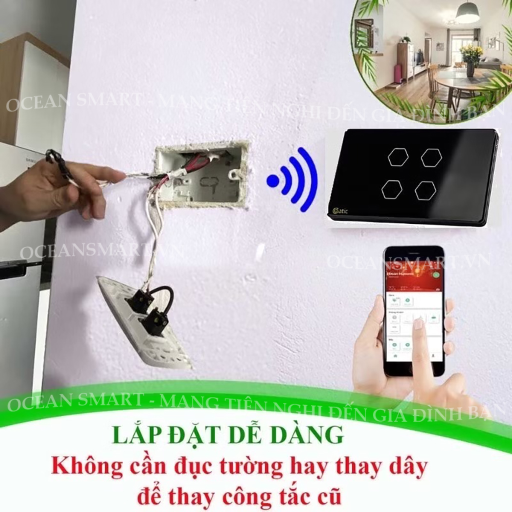 Công Tắc Cảm Ứng Wifi Datic, Công Tắc Kèm Ổ Cắm 2IN1 - DTSW02M