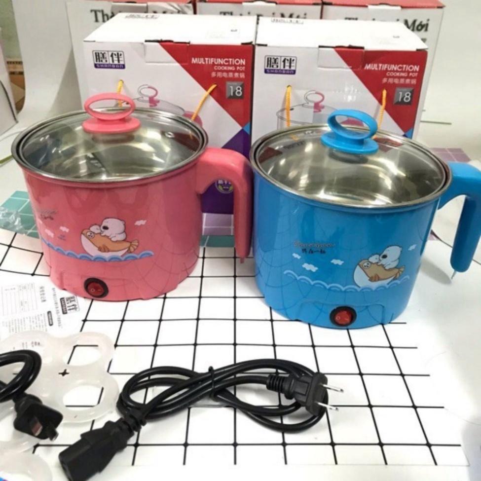 Ca Nấu Mì, Nồi Nấu Lẩu Mini Có Tay Cầm 18cm, Nồi Nấu Hấp 2 Tầng, Nồi Nấu Siêu Tốc Đa Năng - Tặng Kèm Vỉ Hấp Đa Năng