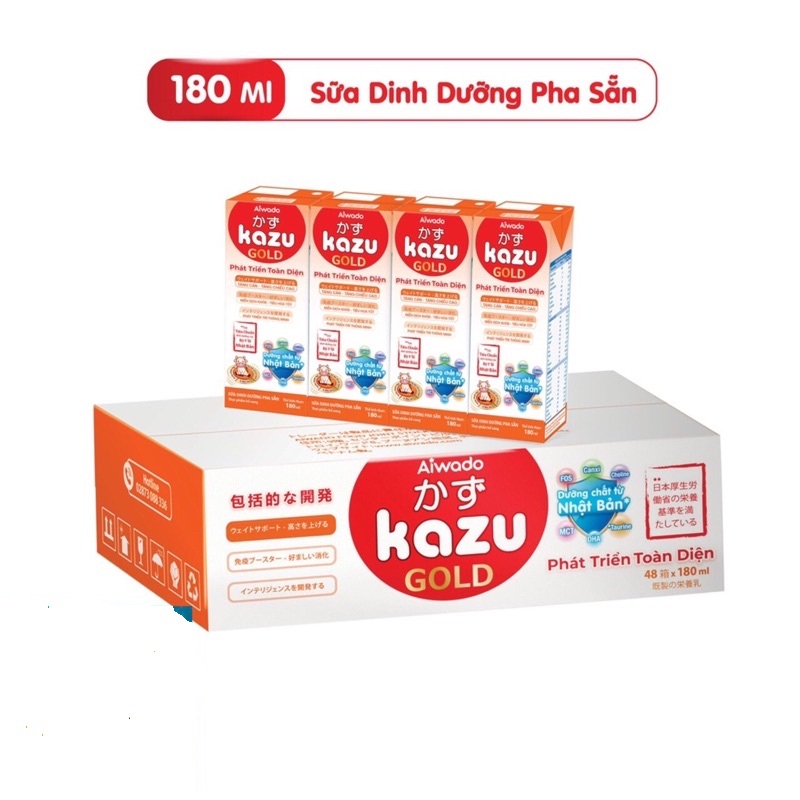 Thùng 48 hộp sữa bột pha sẵn kazu gold 180ml - Giúp bé tăng cân