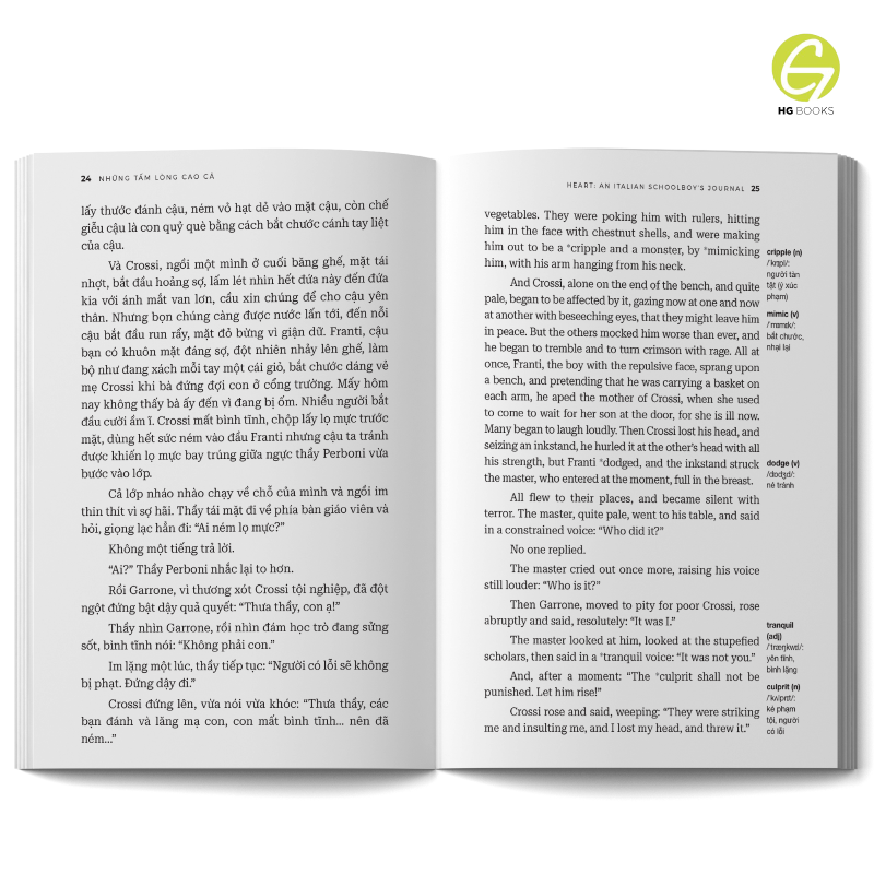 Sách song ngữ văn học kinh điển Những Tấm Lòng Cao Cả - Có note từ vựng, tặng kèm file nghe - HG Books