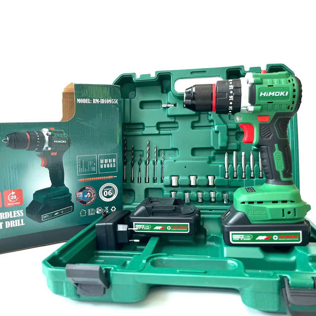 MÁY KHOAN PIN HIMOKI HM - ID 10955C PIN 5 CELL , KHÔNG CHỔI THAN, 3 CHỨC NĂNG , ĐẦU KIM LOẠI 10MM AUTOLOCK - HÀNG CHÍNH HÃG