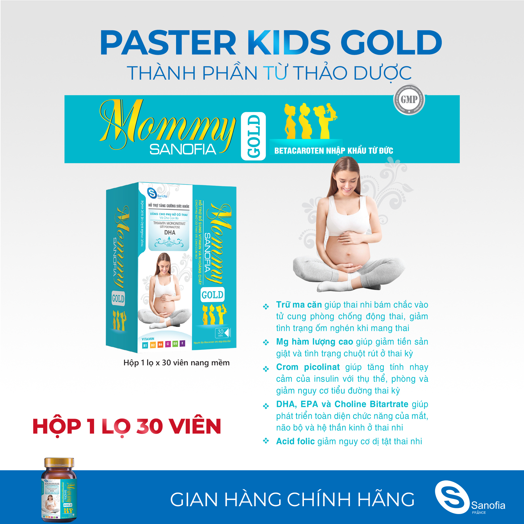 Vitamin bà bầu Mommy Gold Sanofia - Bổ sung vitamin và khoáng chất giúp mẹ bầu và thai nhi khỏe mạnh- Hộp 30 viên Thomsoncare