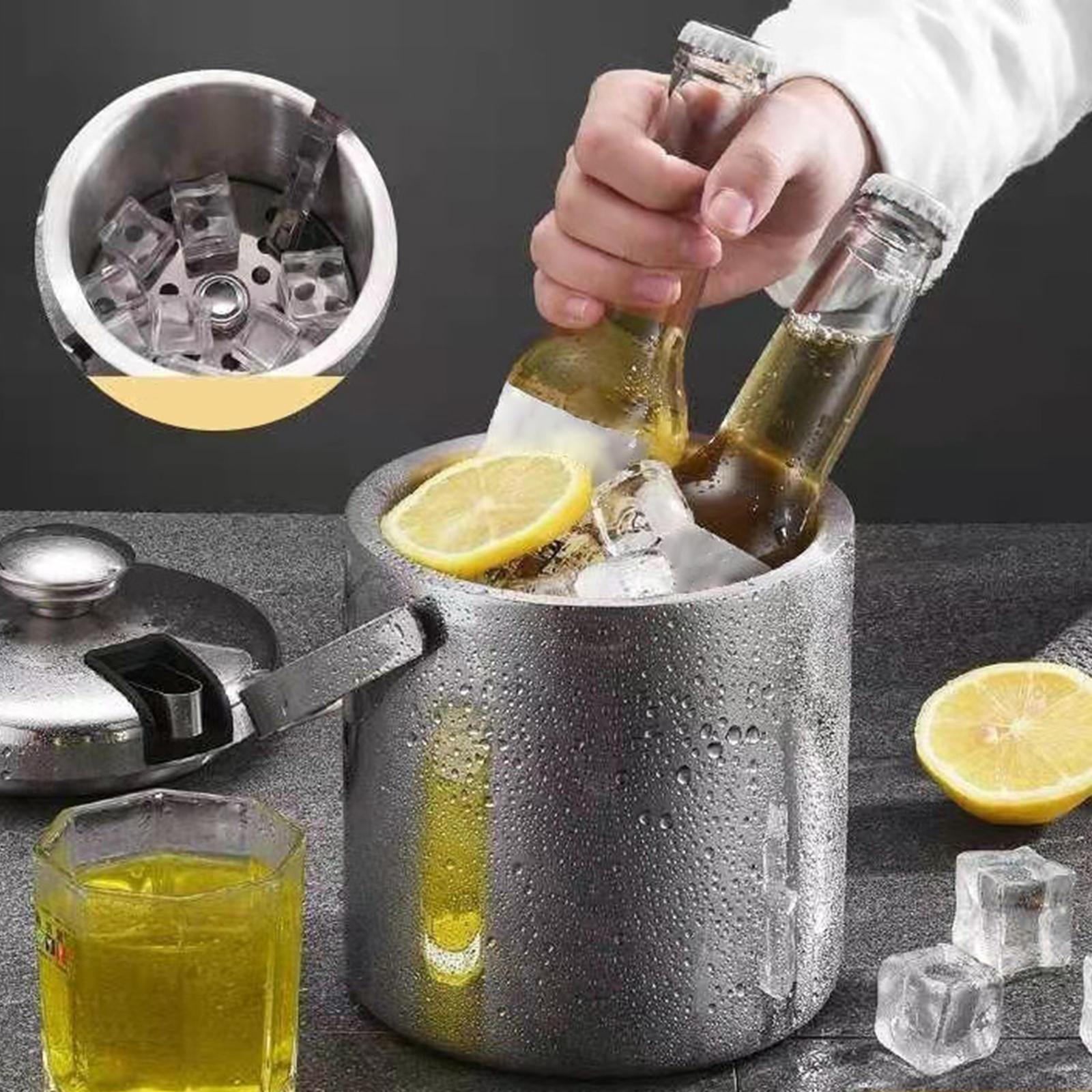 Double Wall Ice Bucket with Lid and Strainer 3L for Home Cocktail Party KTV