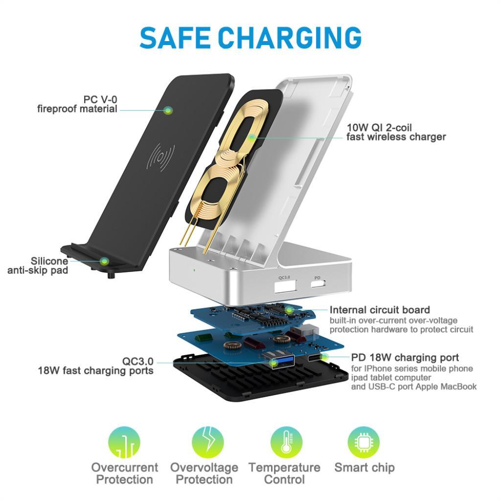 Qi Vertical Wireless Charger Pad Dual Coils Fast Charging Base for Phones