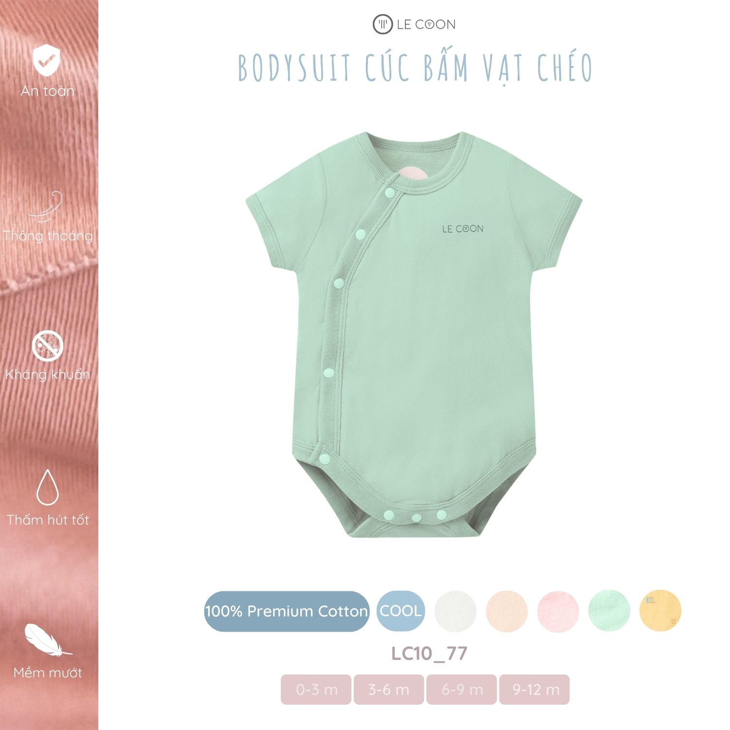 LE COON | Bộ Bodysuit Cúc Bấm Vạt chéo | COOL | 0 - 12 tháng
