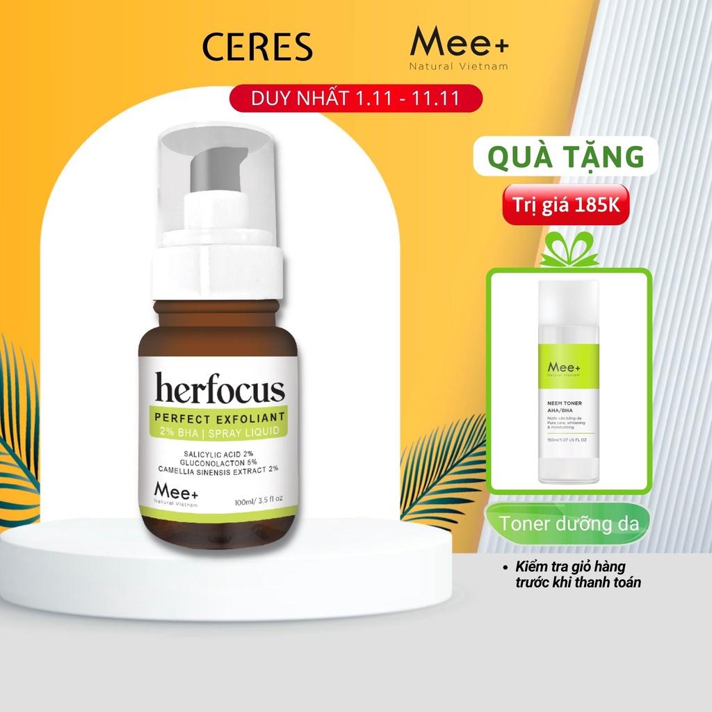 Viêm Nang Lông, Viêm Lỗ Chân Lông Herfocus Mee Natural - Xịt Viêm Nang Lông 2% BHA 100ml