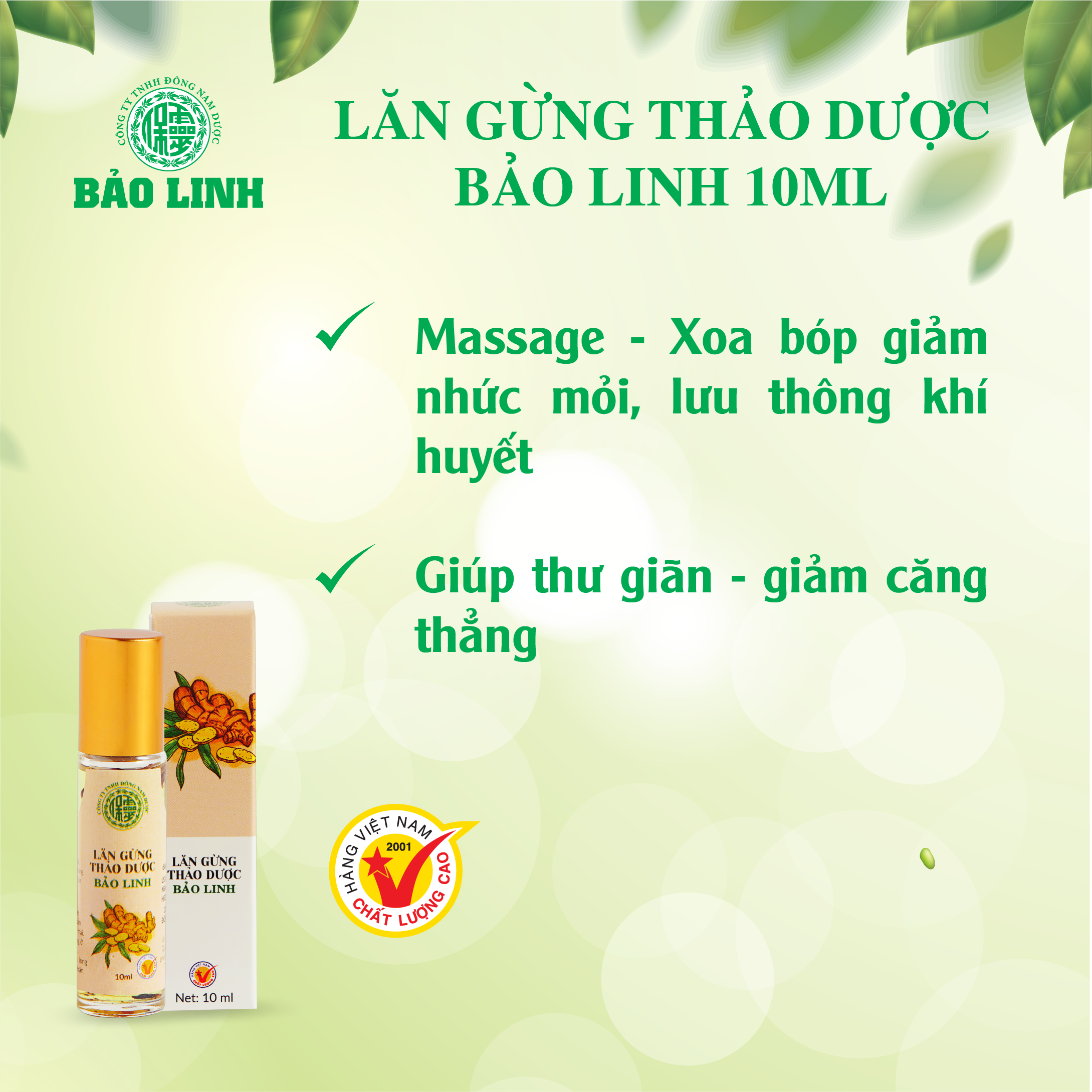 Combo 3 chai Dầu Lăn Gừng Thảo Dược Bảo Linh 10ml