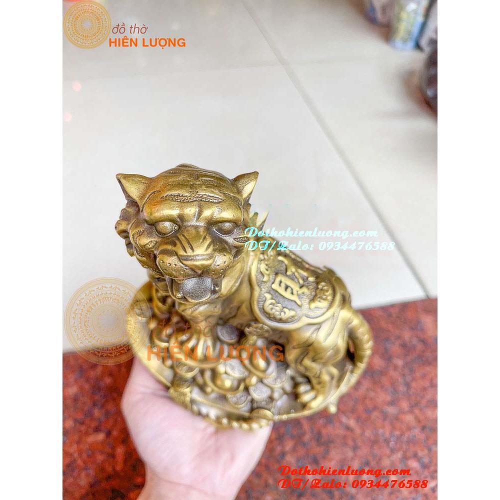 Tượng Linh Vật Hổ Thét Sơn Hà Đứng Trên Quan Tiền Bằng Đồng Vàng Nguyên Chất Cao 22cm Đẹp