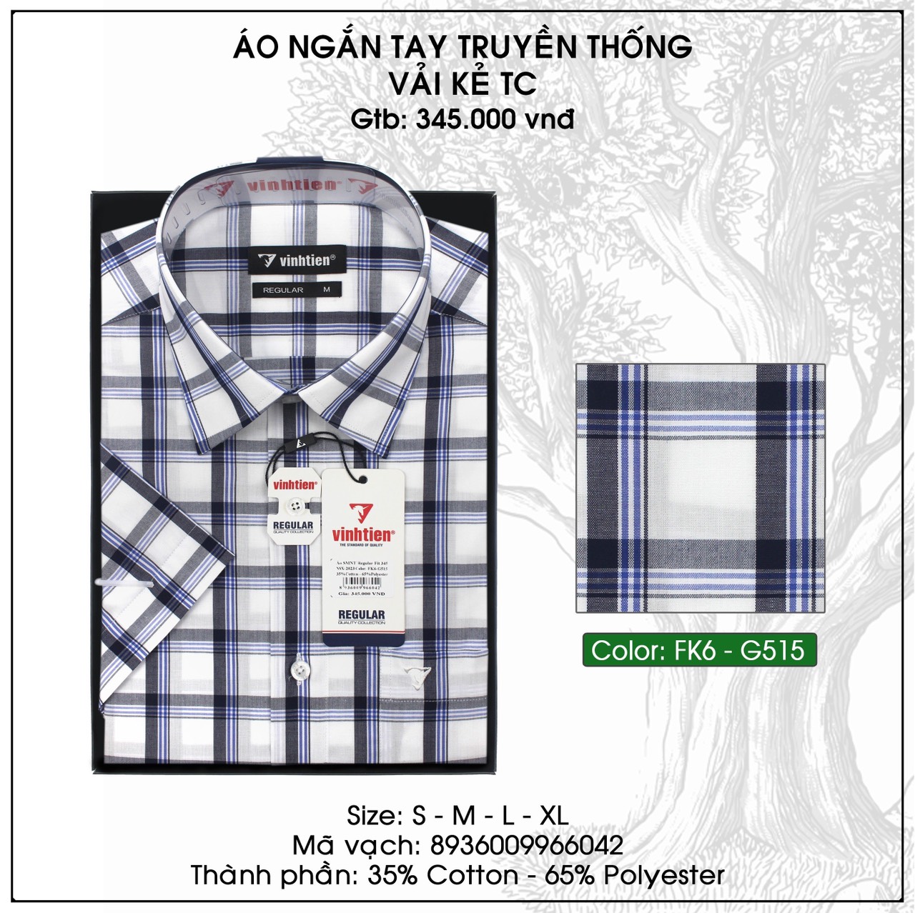 Áo Sơ Mi Ngắn Tay Caro Tencel-Spun Regular Fit 345 Vĩnh Tiến - Nhiều Màu