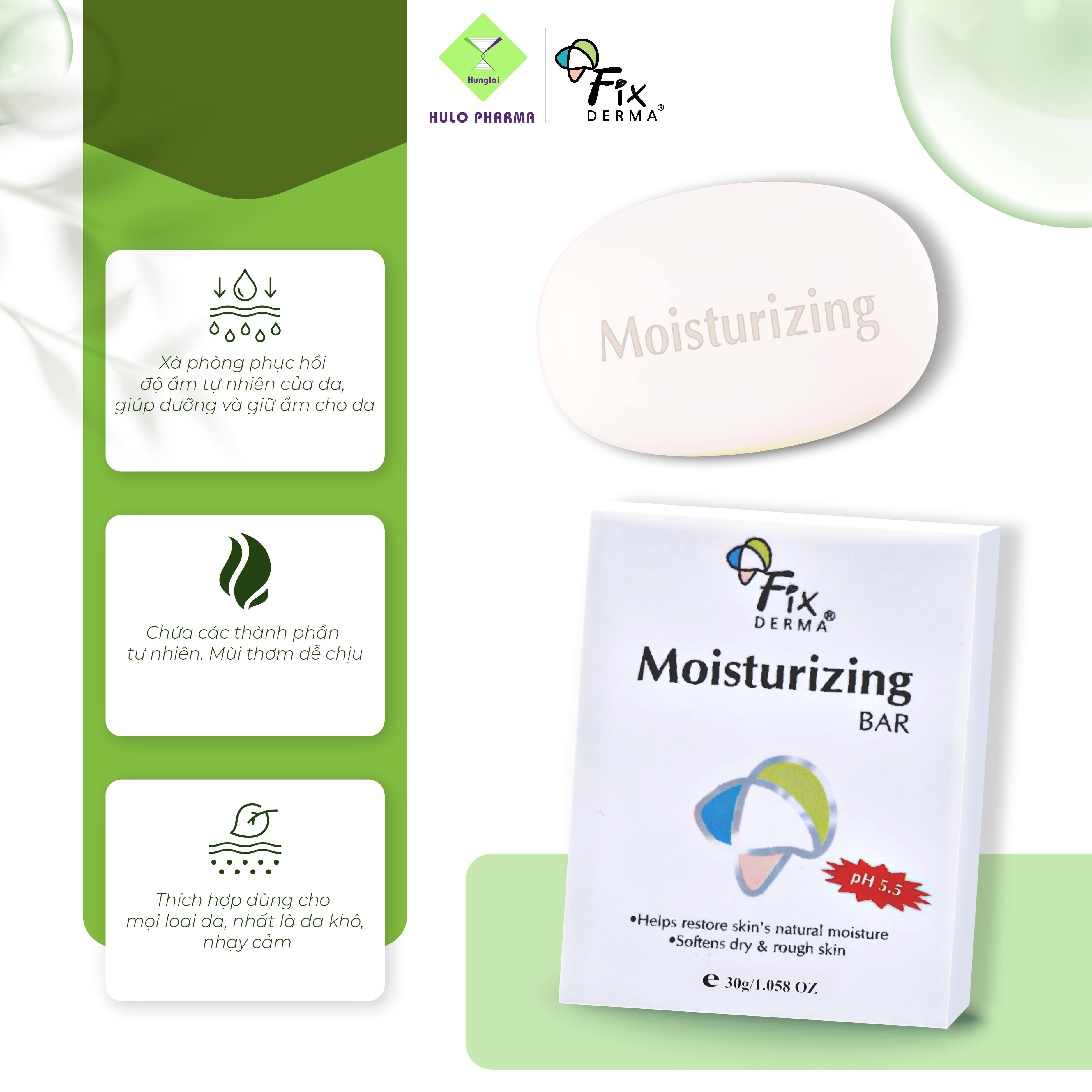 Xà Phòng Tắm Giúp Dưỡng Ẩm FIXDERMA Moisturizing Bar Giúp Dưỡng Trắng Da, Cấp Ẩm, Mềm Mịn Da 30g - Hùng Lợi