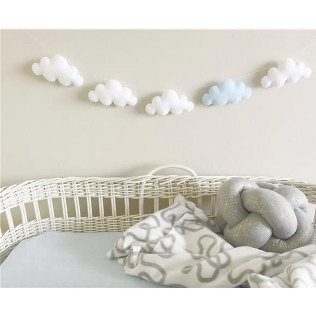 2X Hanging Clouds Garland for Baby Shower, Wedding Party Decor White and Blue