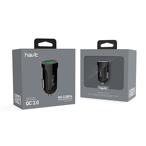 Củ sạc oto nhanh Quick Charge QC3.0 trên xe hơi, ô tô chính hãng Havit Hv-CC8816 - hàng chính hãng