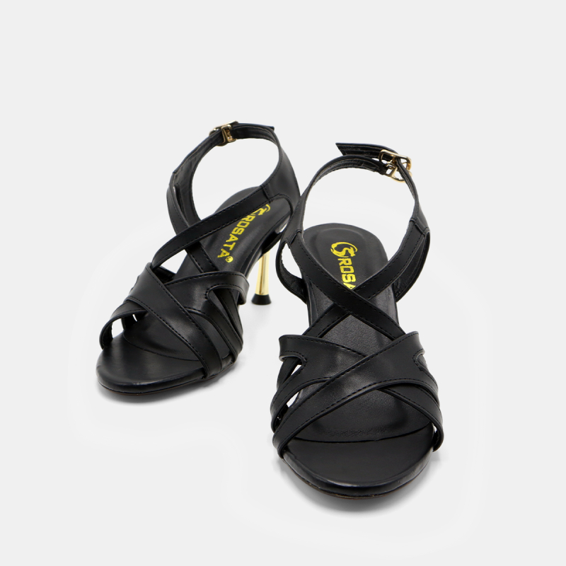 Giày sandal nữ cao gót 7 phân hàng hiệu rosata hai màu đen vàng thời trang ro542