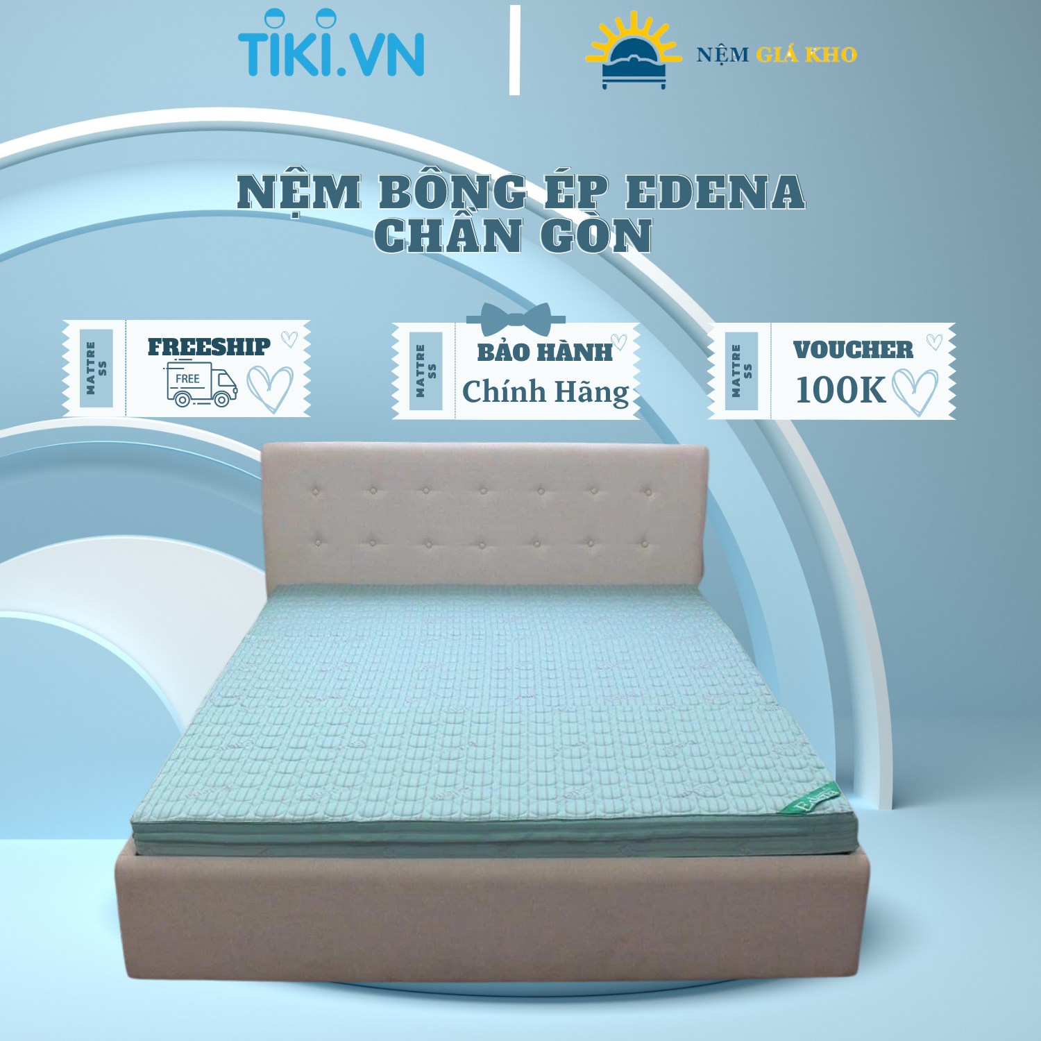 Nệm Bông Ép Gấp 3 Chần Gòn Edena EDCG1810 - Màu Ngẫu Nhiên