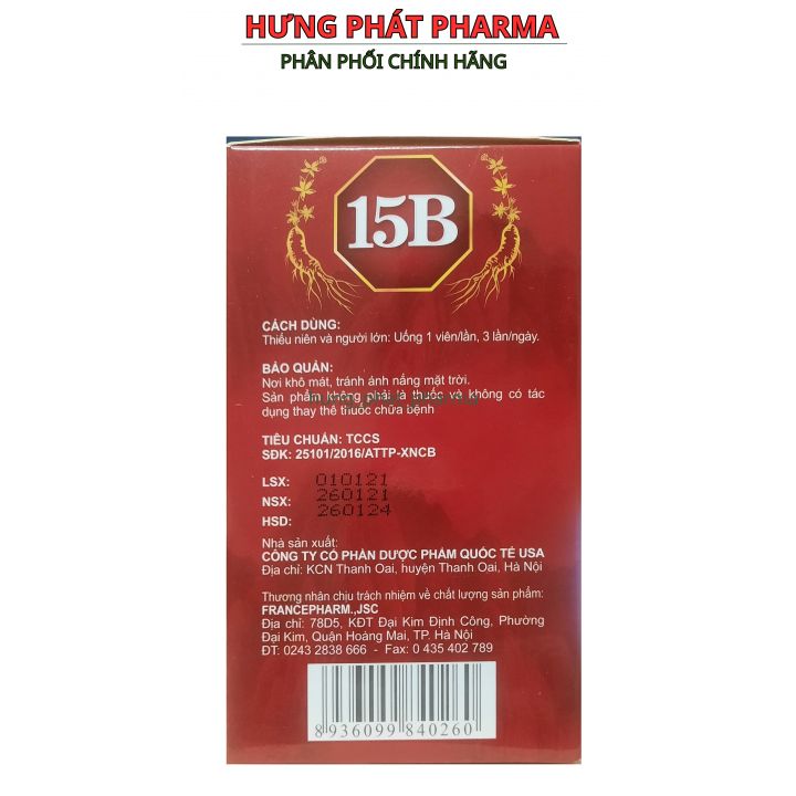 Viên uống bổ sung Vitamin 15B ginseng tăng sức đề kháng cho cơ thể - Hộp 100 viên