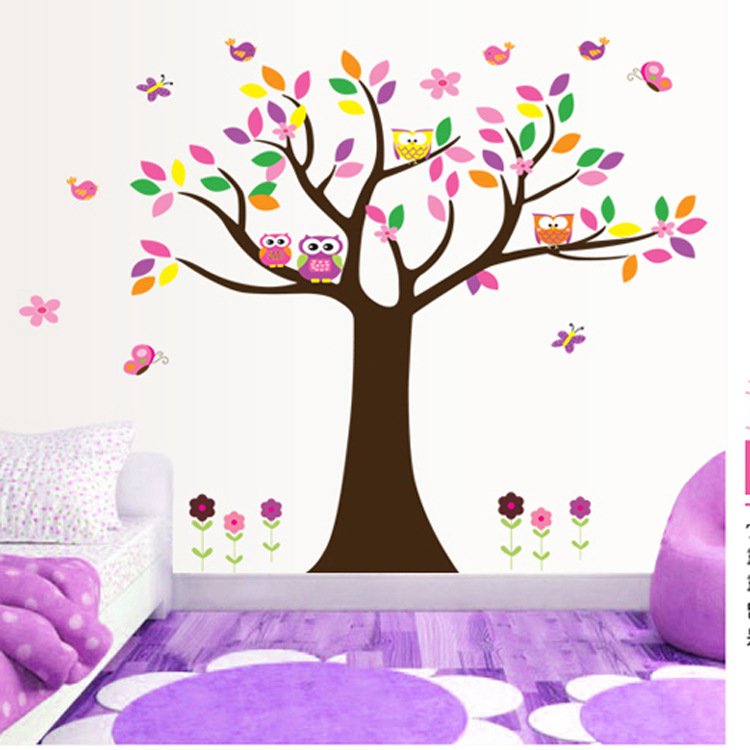 Decal dán tường cây hạnh phúc đầy màu sắc vui tươi