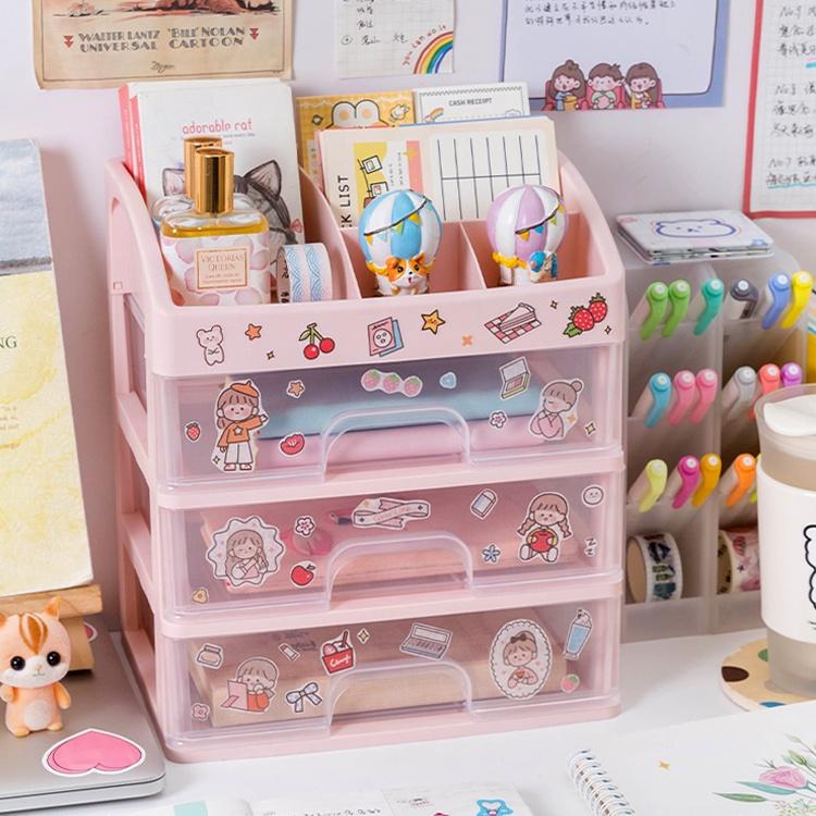 Kệ Nhựa Đựng Đồ 3 - 4 Tầng Có Ngăn Kéo Để Bàn/ Hộp Đựng Mỹ Phẩm, Đồ Trang Điểm, Bút Viết, Sổ Tay,...