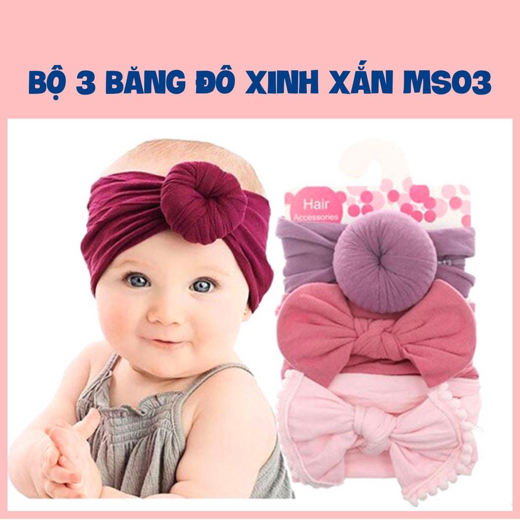 Băng đô cho bé gái Set 3 chiếc Nơ, Turban xinh xắn đáng yêu MS03