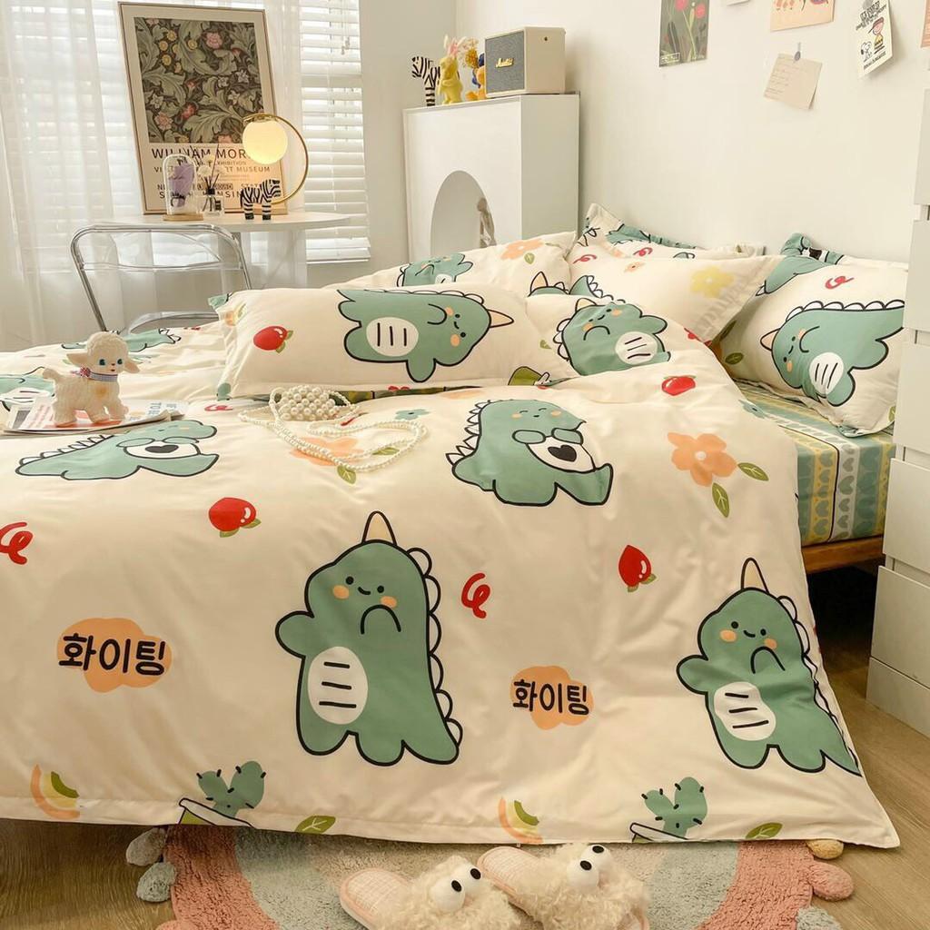 Bộ chăn ga gối Cotton Poly khủng long cà chua Minh Nhật ngộ nghĩnh đáng yêu - hàng nhập khẩu