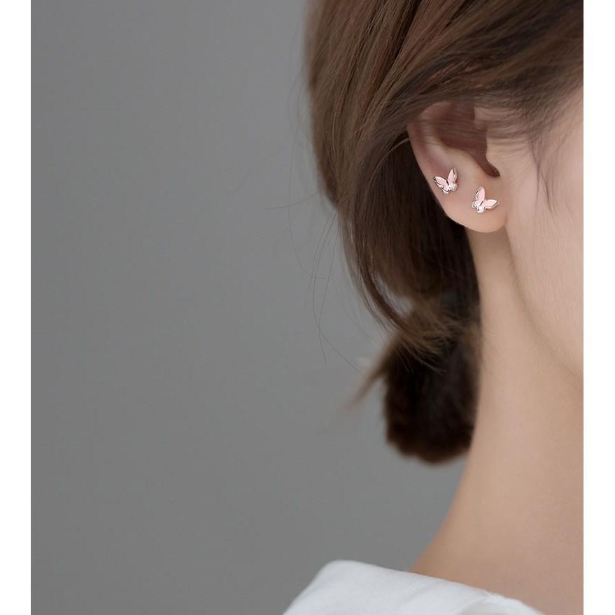 Khuyên tai bạc Ý s925 cánh bướm hồng dễ thương G2789 - AROCH Jewelry