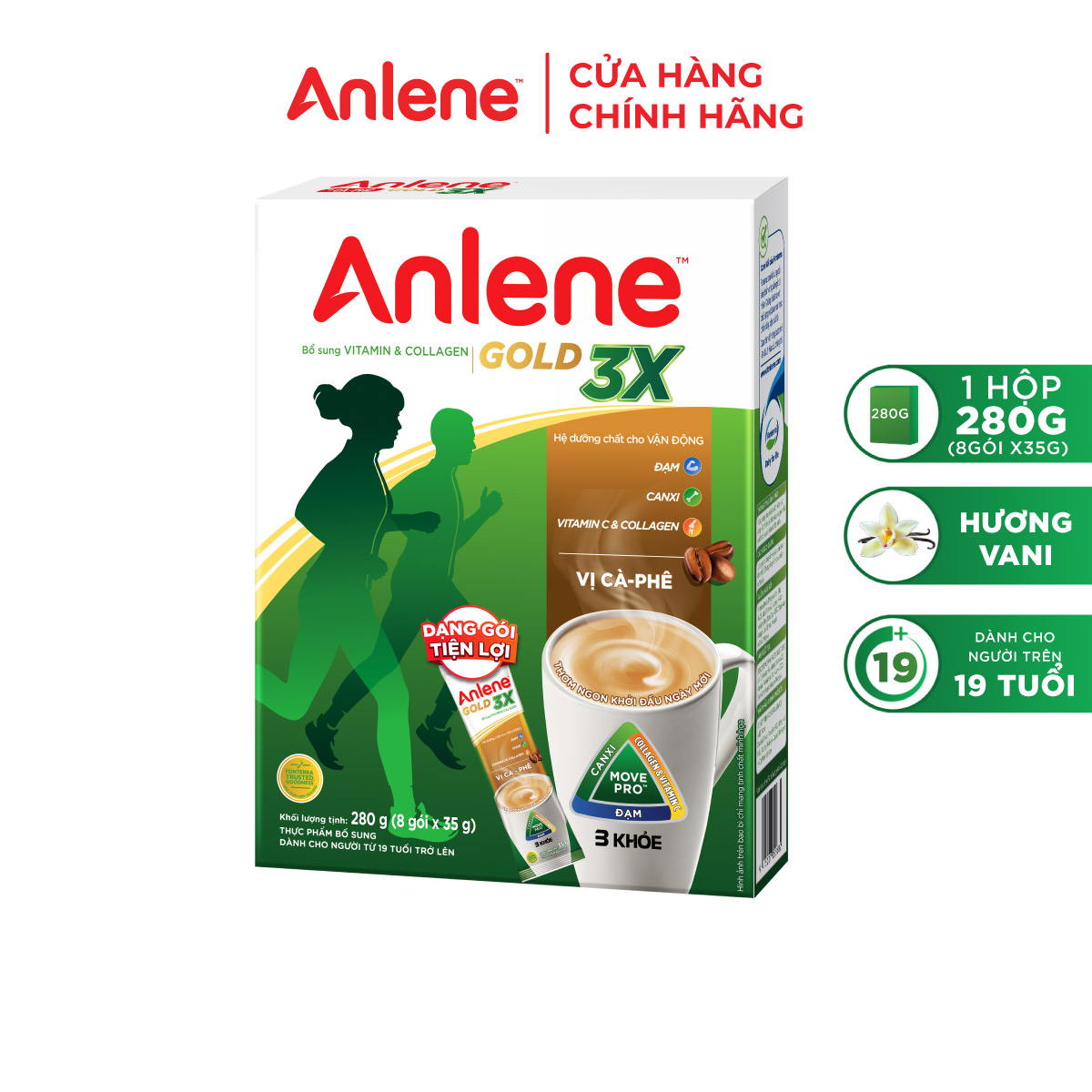 Sữa Bột Anlene Gold 3X vị Cà phê (Hộp giấy 280g)