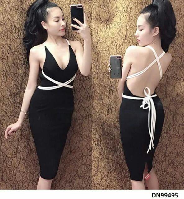 Đầm hở lưng phối dây chéo