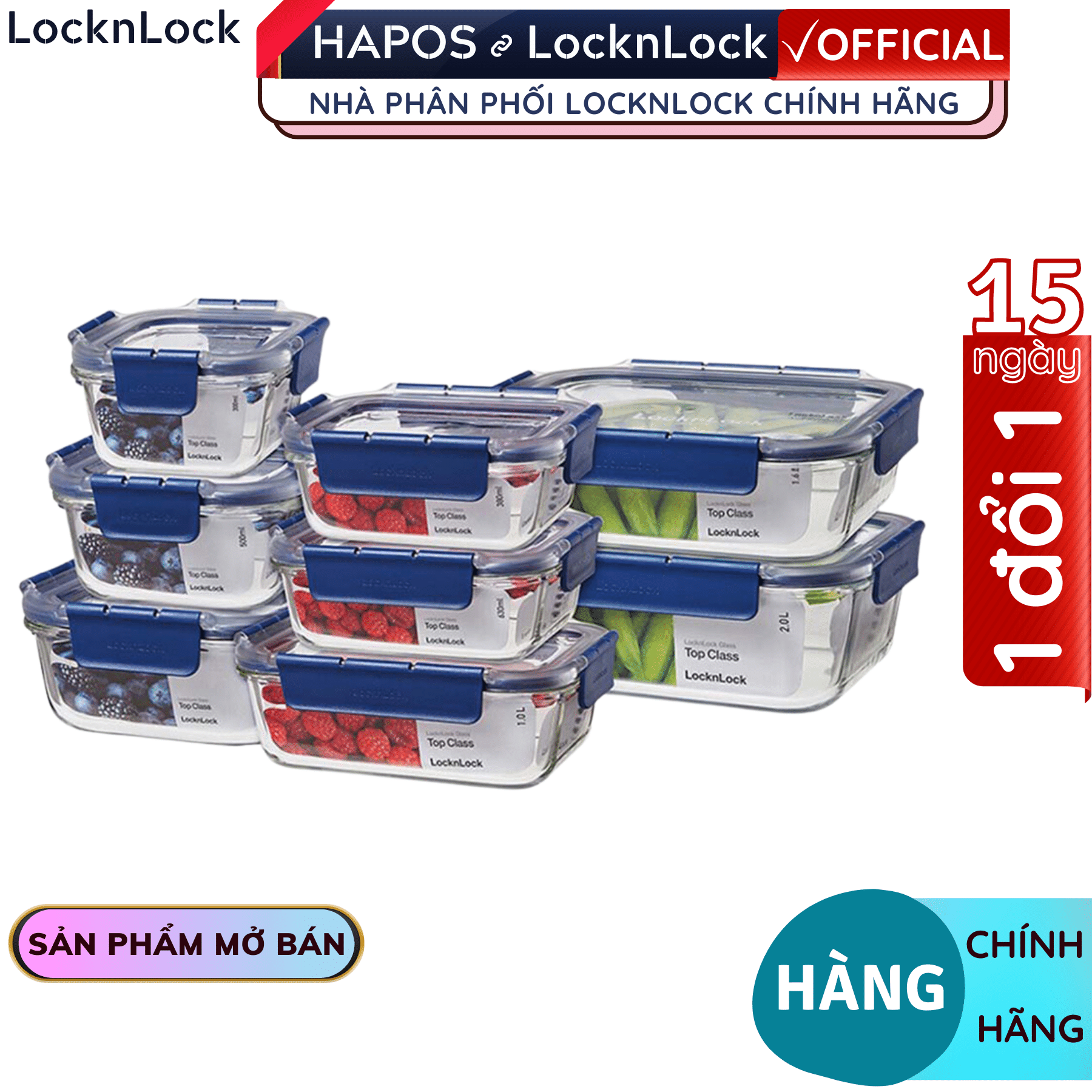 Hộp thuỷ tinh Lock&amp;Lock chịu nhiệt nhiều size - Hàng chính hãng dùng được lò vi sóng - Hapos