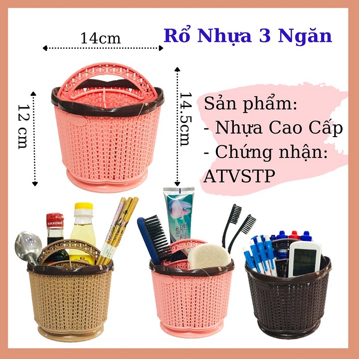 Rổ đựng đồ tròn hoa  có quai đa năng kích thước 14 cm x 14 cm x 14 cm