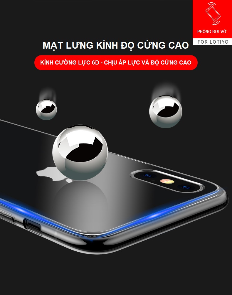 Ốp Lưng Kính Cường Lực Trong Suốt Hoàn Toàn. Lưng Kính Không Ố Vàng, Viền Máy Dẻo Cho Iphone X/ XS/ XS Max/ XR/ 7/8 Plus
