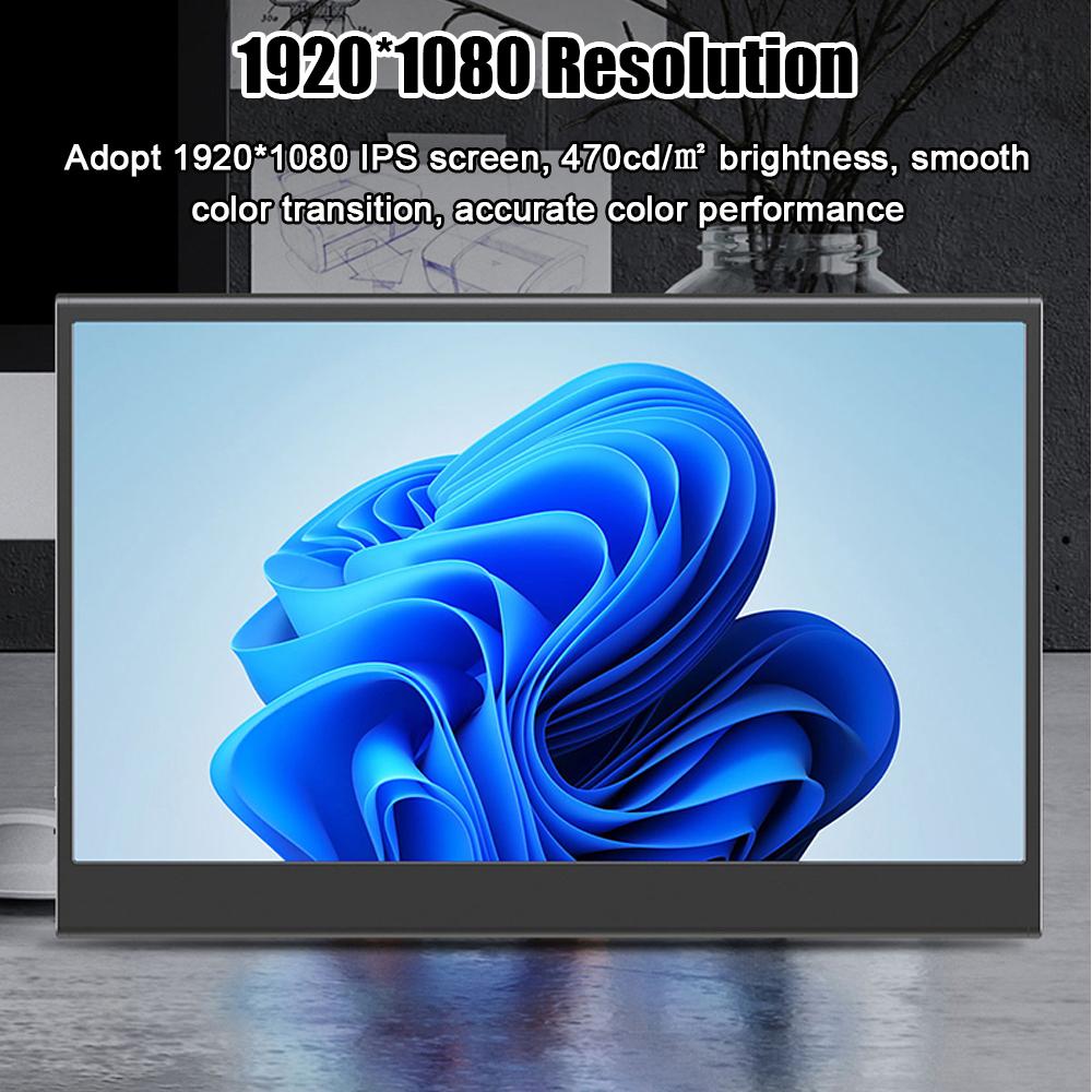 15.6 inch Portable Monitor IPS Screen 1920*1080 Resolution 170° Wide Viewing Angle 60Hz Refresh Rate Wide Compatibility