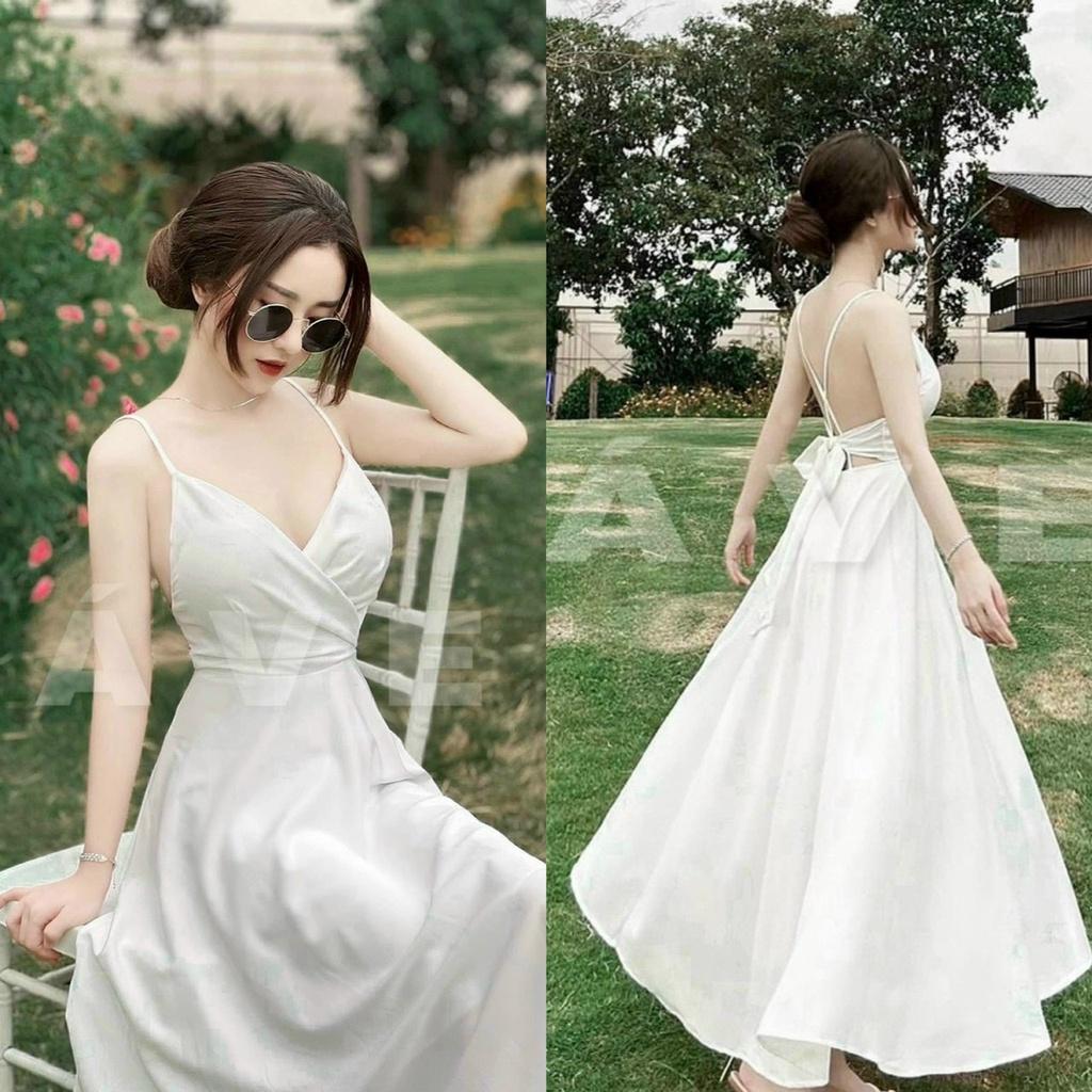 FREE SHIP Đầm maxi 2 dây chéo ngực đan dây lưng chất liệu lụa 2 lớp có mút ngực thiết kế SANG CHẢNH KIM GIA DS