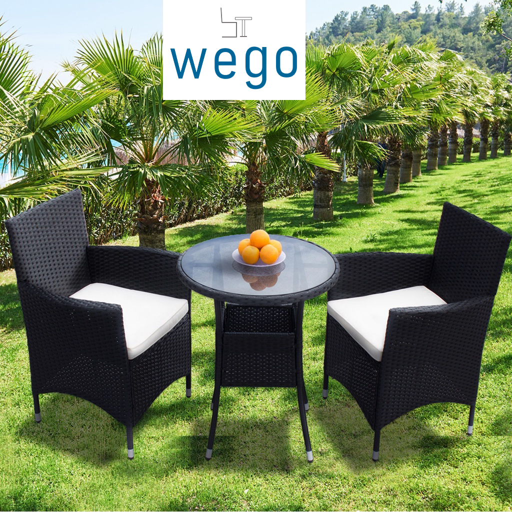 WEGO Bộ sofa ngoài trời bằng mây nhựa/ Bàn ghế sân vườn/Bàn ghế ban công - BISTRO 2 GHẾ