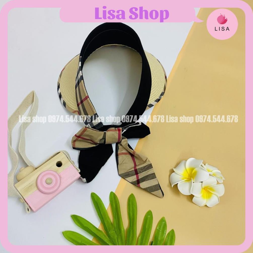 Mũ cói nửa đầu, nón cói đầu trống rộng vành gắn nơ sau phong cách Hàn Quốc Lisa, M30