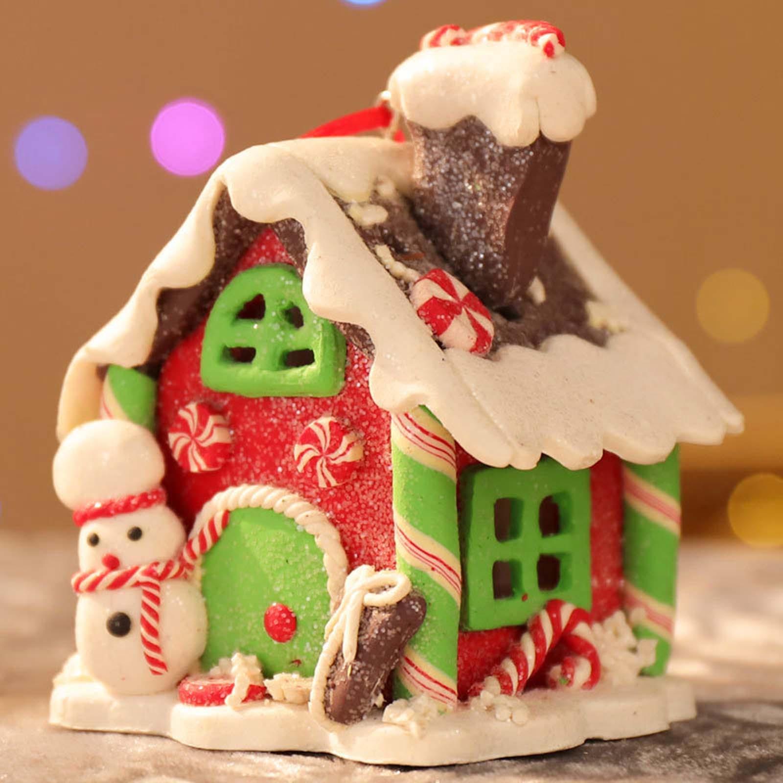 Miniature Christmas Pendant LED Light Cottage House Rustic for Xmas Home