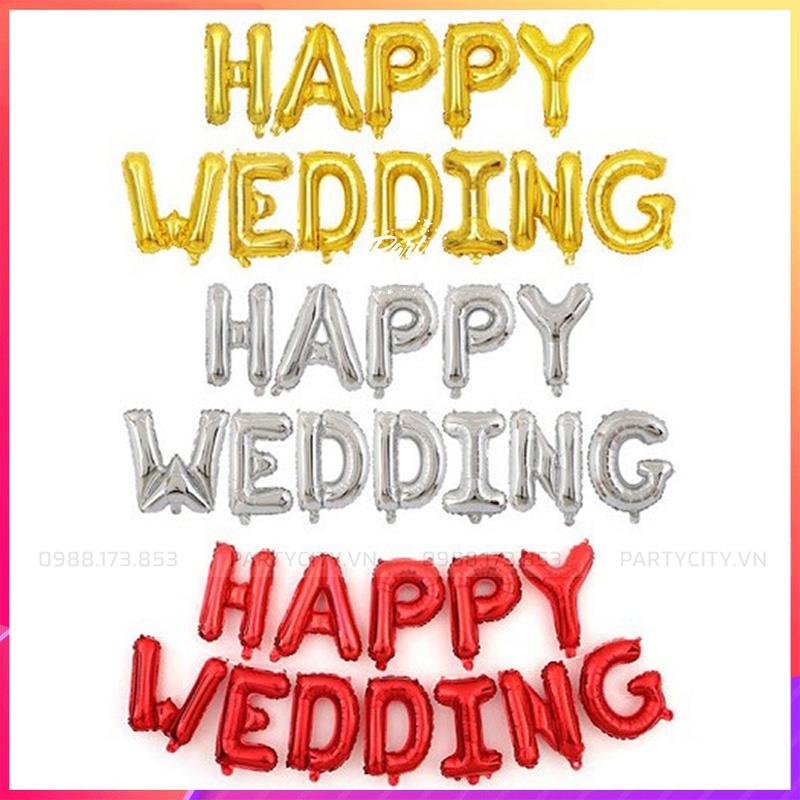 Bộ chữ Happy Wedding bong bóng trang trí phòng cưới, tân hôn