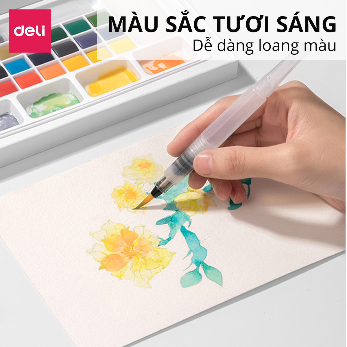 Màu Nước Dạng Nén Cao Cấp 24 Màu Nusign - Kèm Bút Vẽ, Bông Mút Chuyên Nghiệp, Màu bền, đậm, Dễ Loang Màu