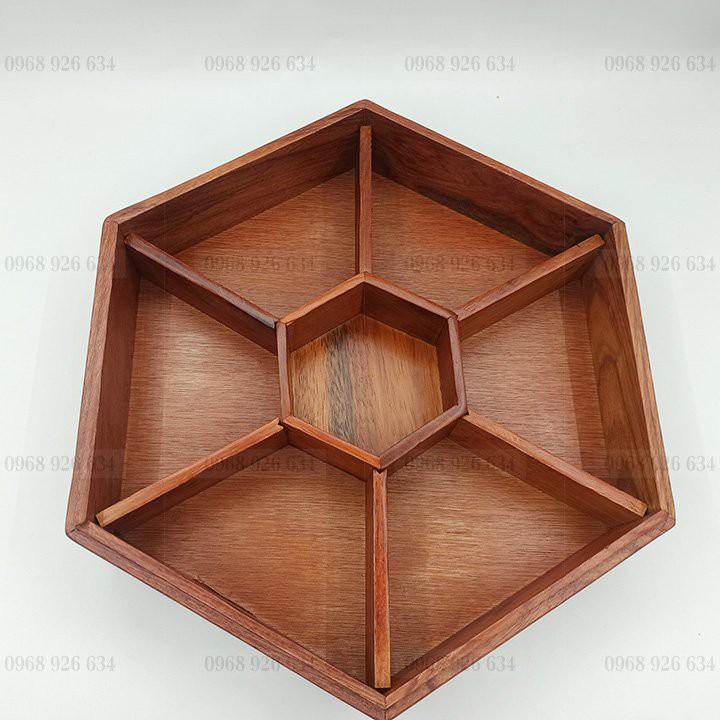 Khay đựng bánh kẹo ngày Tết bằng gỗ,Hộp đựng bánh kẹo Tết trạm song ngư, hình lục giác
