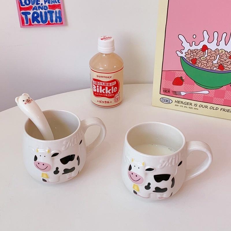 Cốc uống nước bằng gốm chịu nhiệt có tay cầm họa tiết hoạt hình dễ thương