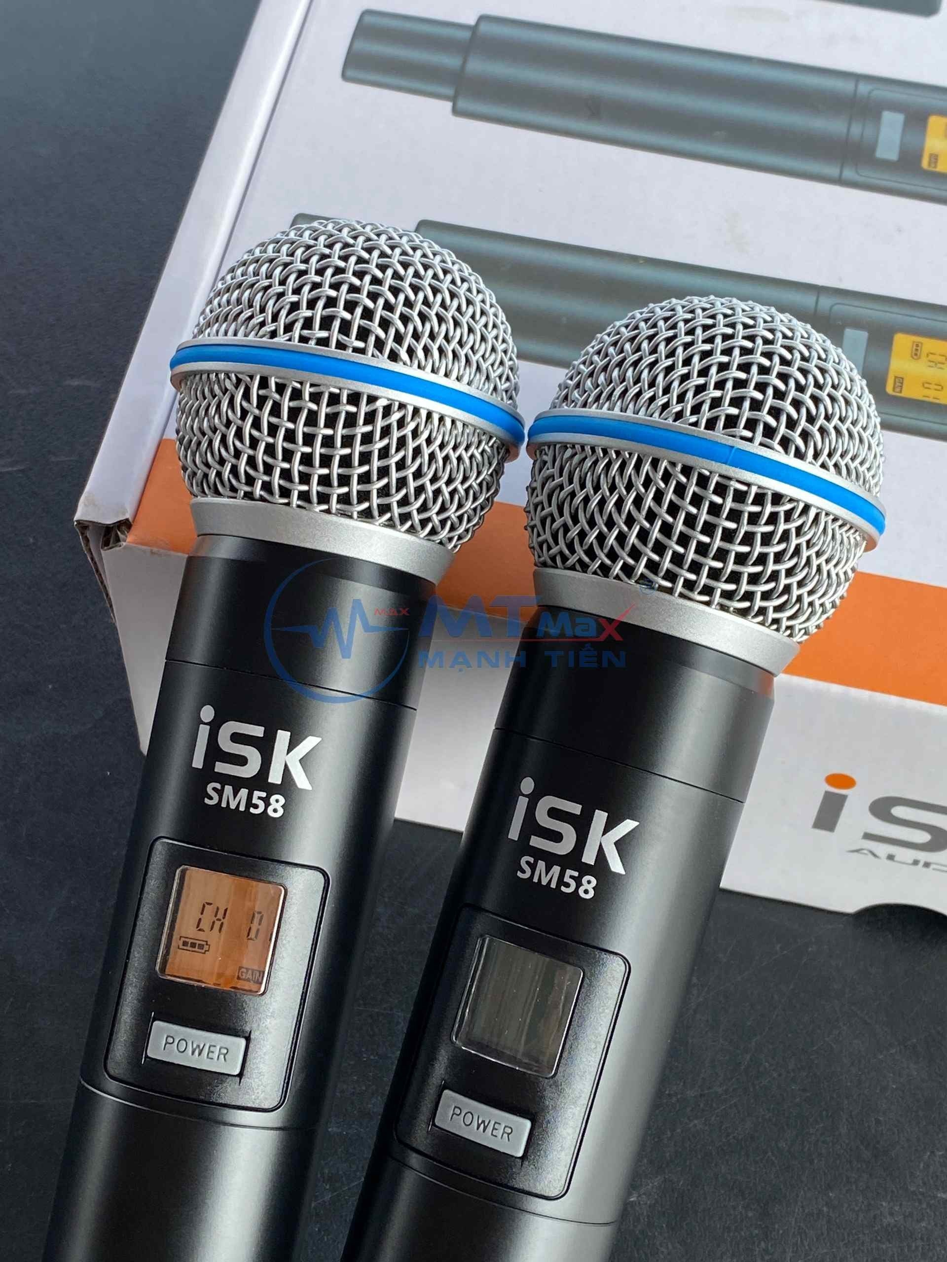 Micro ISK SM58 Không Dây, Phiên Bản 2 Micro dùng cho hát karaoke gia đình sân khấu hút âm tốt 