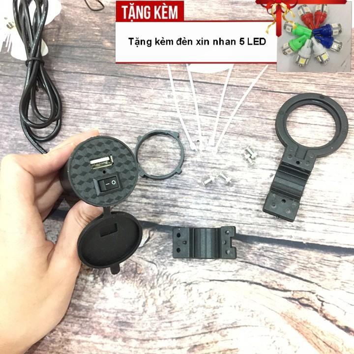 Bộ sạc pin điện thoại gắn trên xe máy, ô tô siêu tiện lợi A222-TK36 - Tặng kèm đèn xi nhan 5 Led