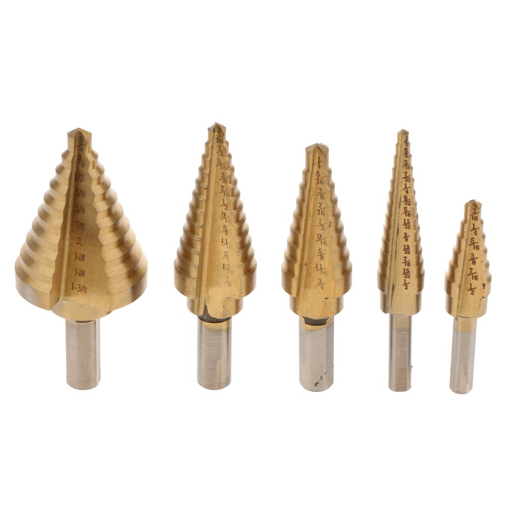 5 Chiếc Lớn Bước Mũi Khoan Nón Titanium HSS Bộ Dụng Cụ Có Hộp