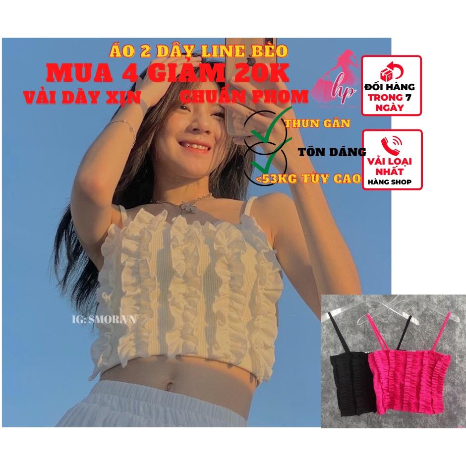 Áo 2 dây nữ kiểu line bèo croptop đẹp ôm body thun gân màu trắng đen cực dễ thương hàn quốc A110