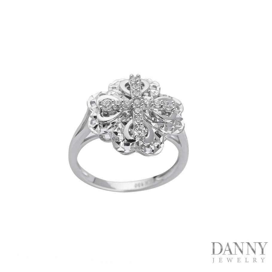 Nhẫn Nữ Danny Jewelry Bạc 925 Xi Bạch Kim Kiểu Dáng Cỏ 4 Lá May Mắn KI4GZ008