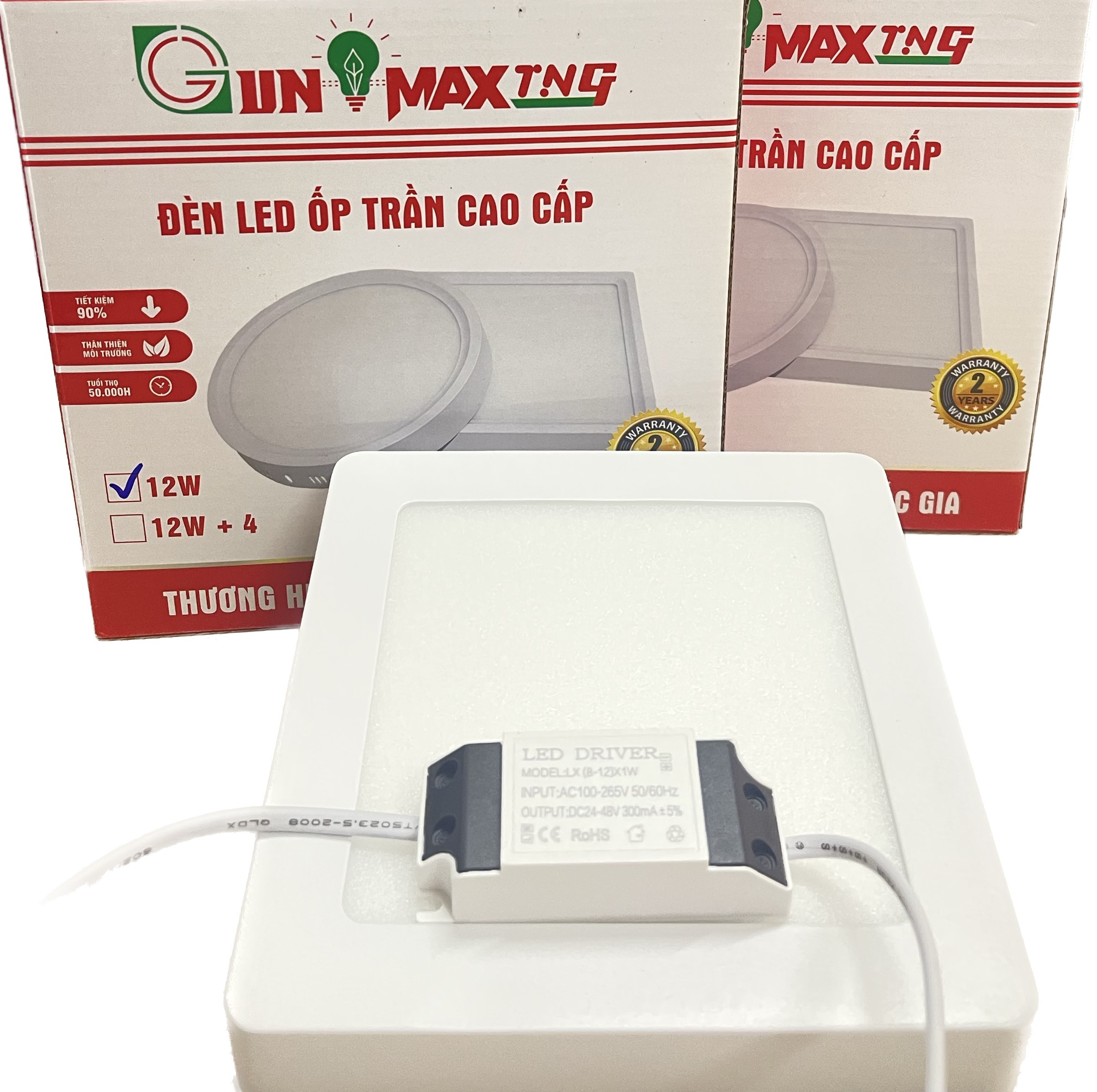 LED ốp trần 12W vuông trắng- Gunmax TNG